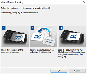 figure: Manual Duplex Scanning dialog box (Long edge)